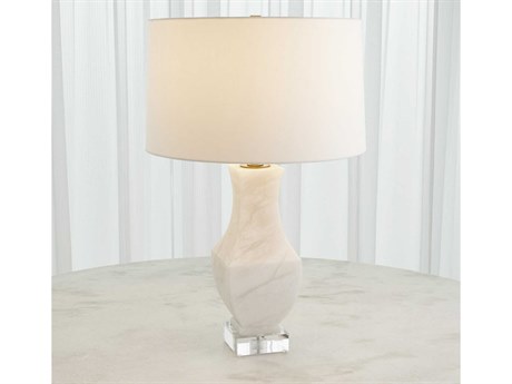 Global Views Alabaster Crystal Brass White Table Lamp