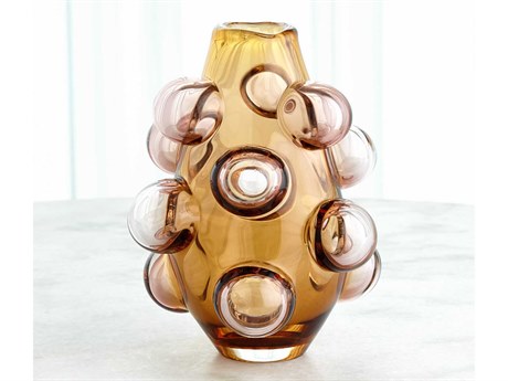 Global Views Bubbled Amber / Blush 11" Vase