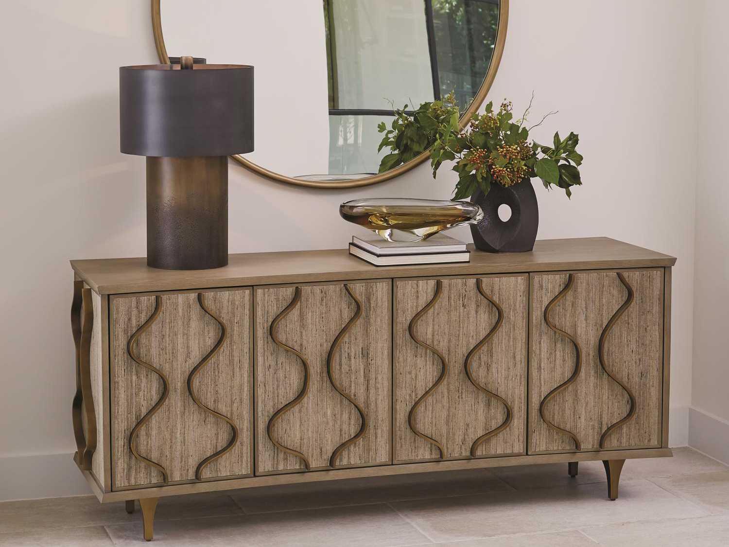 Global Views Grey Cerused Ash / Antique Brass TV Stand GV720204