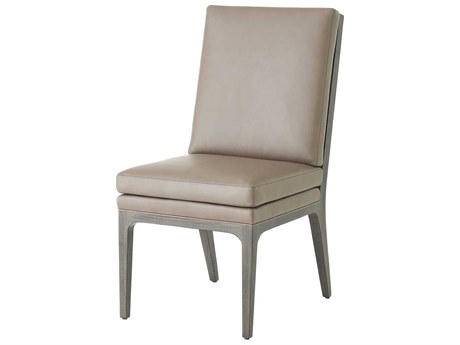 Global Views Abbott Beech Wood Gray Leather Armless Dining Chair