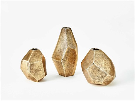 Global Views S/3 Geo Antique Brass Vase