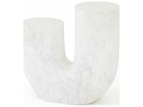 Global Views Round Marble White End Table