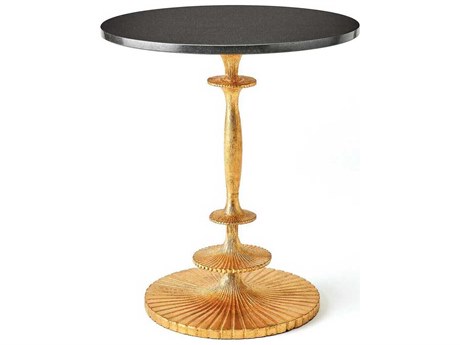 Global Views Round Granite Gold Leaf End Table