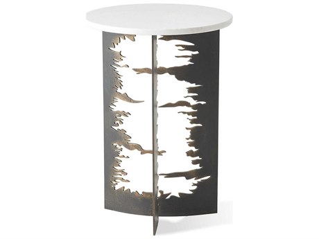 Global Views Cut Out Round Marble Bronze End Table