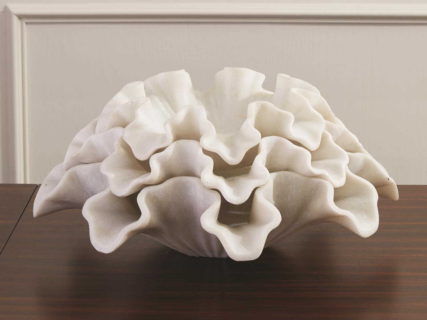 Global Views Marble Ruffle White Large Decorative Bowl GV993037