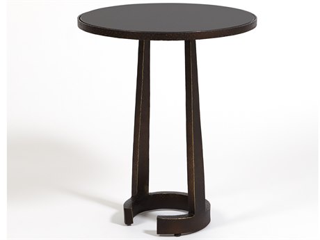 Global Views Round Marble Bronze End Table