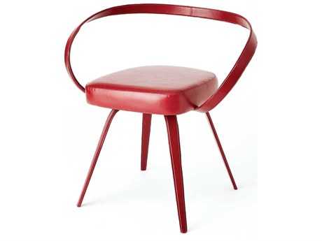 Global Views Leather Red Upholstered Arm Dining Chair