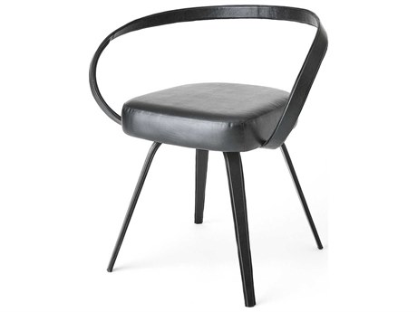 Global Views Leather Black Upholstered Arm Dining Chair
