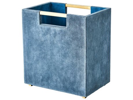 Global Views Dusty Blue Suede Posh Wastebasket