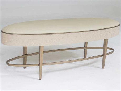 Global Views Ivory Painted Stainless Steel White Leather Accent Bench