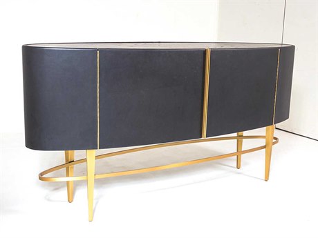 Global Views 72" Oak Wood Black Golden Sideboard
