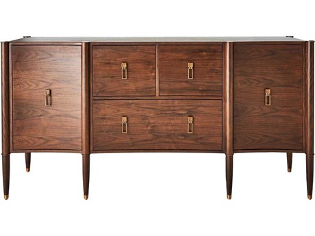Global Views Triple Curve Walnut Antique Brass Accent Cabinet