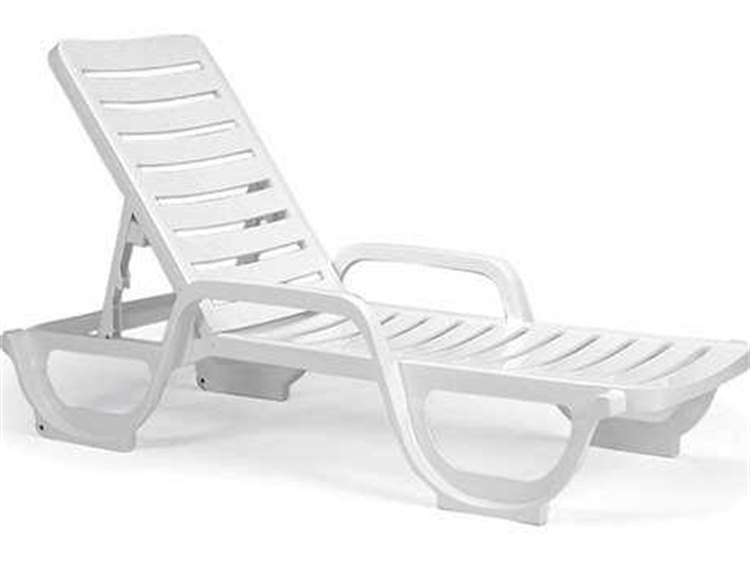 Grosfillex Bahia Resin White Stacking Adjustable Chaise Lounge