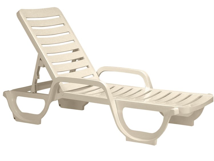 Grosfillex Bahia Resin Sandstone Stacking Adjustable Chaise Lounge
