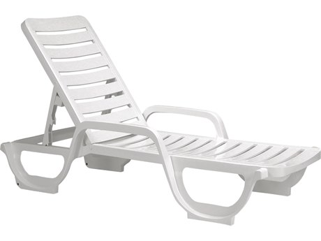 Grosfillex Bahia Resin White Stacking Adjustable Chaise Lounge