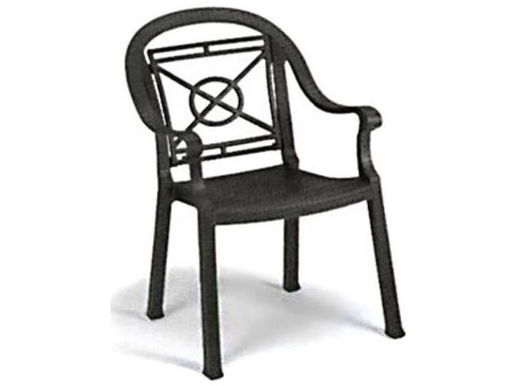 Grosfillex Victoria Classic Resin Charcoal Stacking Outdoor Patio Dining Arm Chair