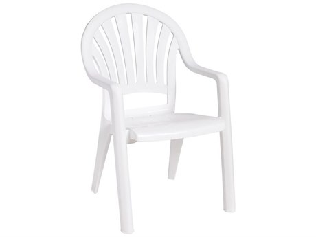 Grosfillex Pacific Fanback Resin White Stacking Dining Arm Chair