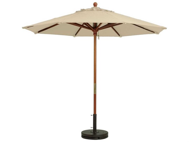Grosfillex Market Wood 9' Foot Round Umbrella in Khaki