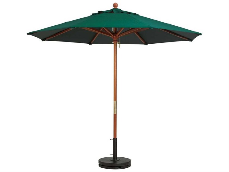 Grosfillex Market Wood 9 Foot Round Outdoor Patio Umbrella in Fern Green