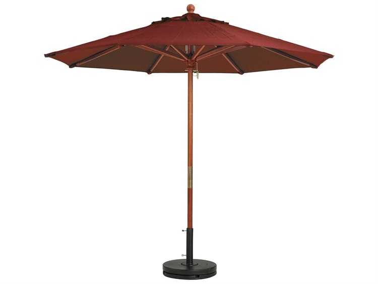 Grosfillex Market Wood 9' Foot Round Umbrella in Burgundy