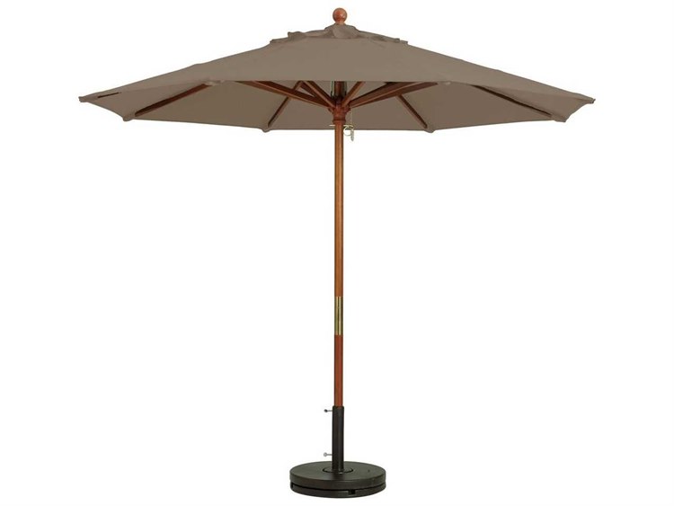 Grosfillex Market Wood 9' Foot Round Umbrella in Taupe