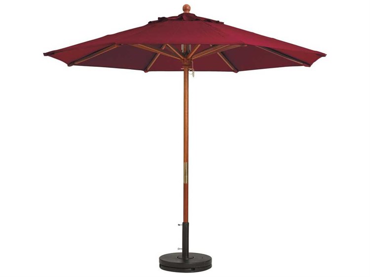 Grosfillex Market Wood 7' Foot Round Umbrella in Burgundy