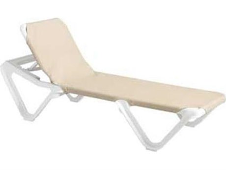 Grosfillex Nautical Sling Resin White Adjustable Chaise Lounge in Khaki