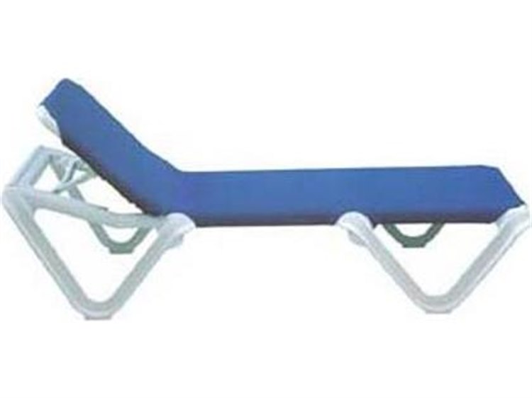 Grosfillex Nautical Sling Resin White Adjustable Outdoor Patio Chaise Lounge in Blue