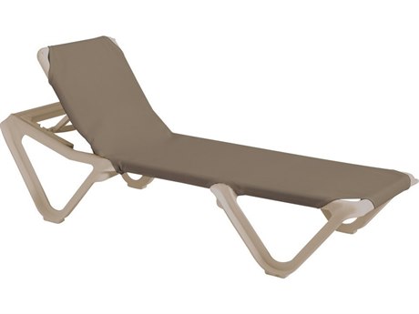 Grosfillex Nautical Sling Resin Sandstone Adjustable Chaise Lounge in Taupe