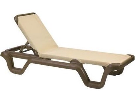 Grosfillex Marina Sling Resin Bronze Mist Adjustable Chaise Lounge in Khaki