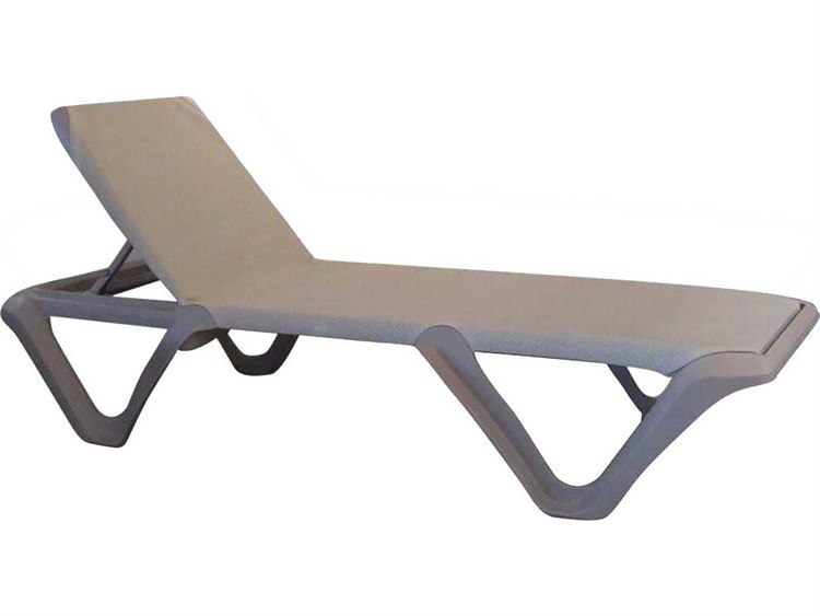 Grosfillex Nautical Pro Sling Dove Gray Adjustable Chaise Lounge in Ash