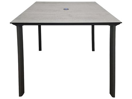 Grosfillex Sunset Aluminum Volcanic Black/Granite ADA 36" Wide Square Dining Table with Umbrella Hole