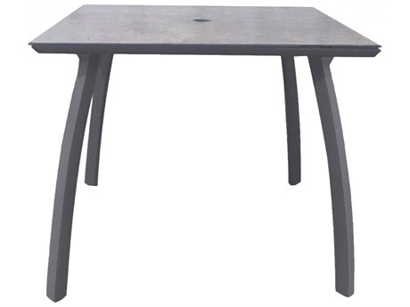 Grosfillex Sunset Aluminum Volcanic Black/Granite 36" Square Dining Table with Umbrella Hole