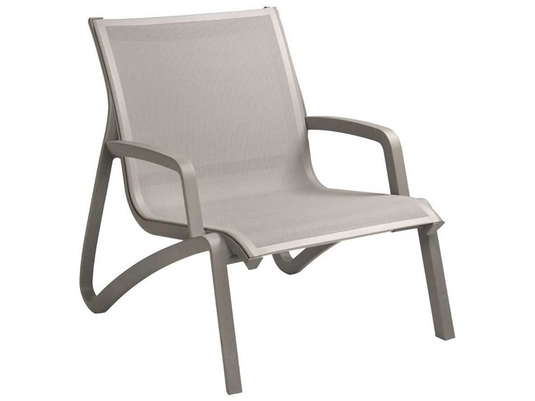 Grosfillex Sunset Sling Aluminum Resin Platinum Gray Lounge Chair in Gray