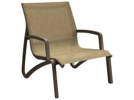 Grosfillex Sunset Sling Aluminum Resin Fusion Bronze Lounge Chair in Cognac