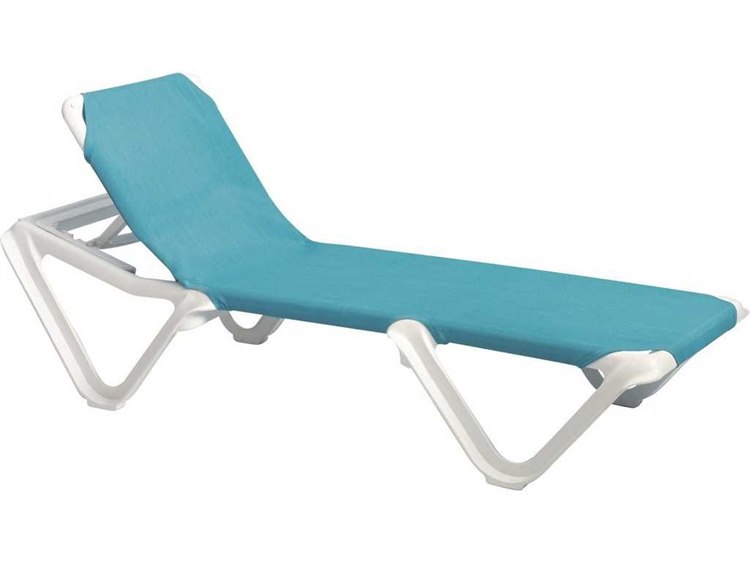 Grosfillex Nautical Sling Resin White Adjustable Chaise Lounge in Turquoise