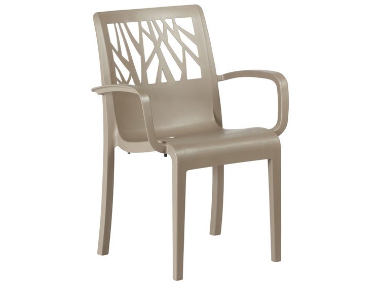 Grosfillex Vegetal Resin Taupe Stacking Outdoor Patio Dining Arm Chair