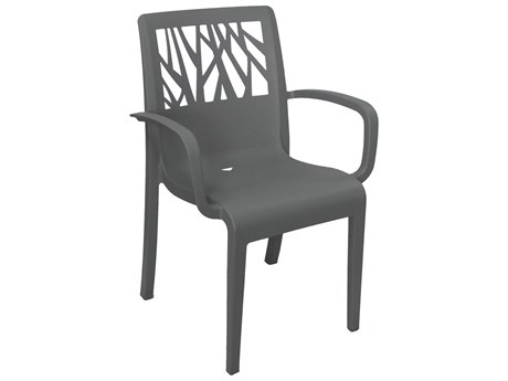 Grosfillex Vegetal Resin Charcoal Stacking Dining Arm Chair