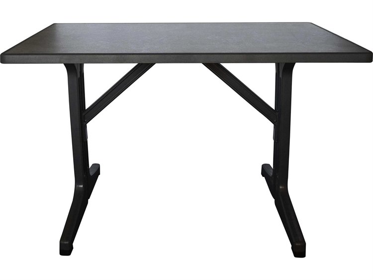 Grosfillex Omega Resin Charcoal 45"W x 28"D Rectangular Dark Concrete Top Dining Table