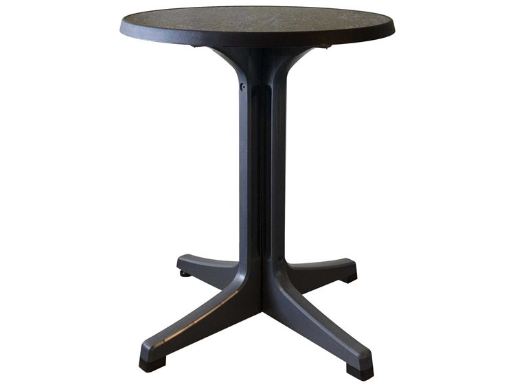 Grosfillex Omega Resin Charcoal Round Dark Concrete Top Outdoor Patio Bistro Table