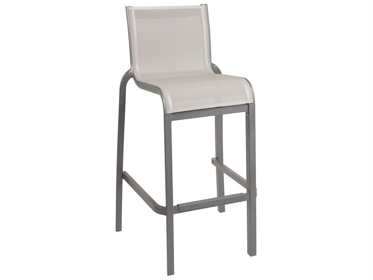 Grosfillex Sunset Sling Aluminum Resin Platinum Gray Armless Patio Bar Stool in Gray