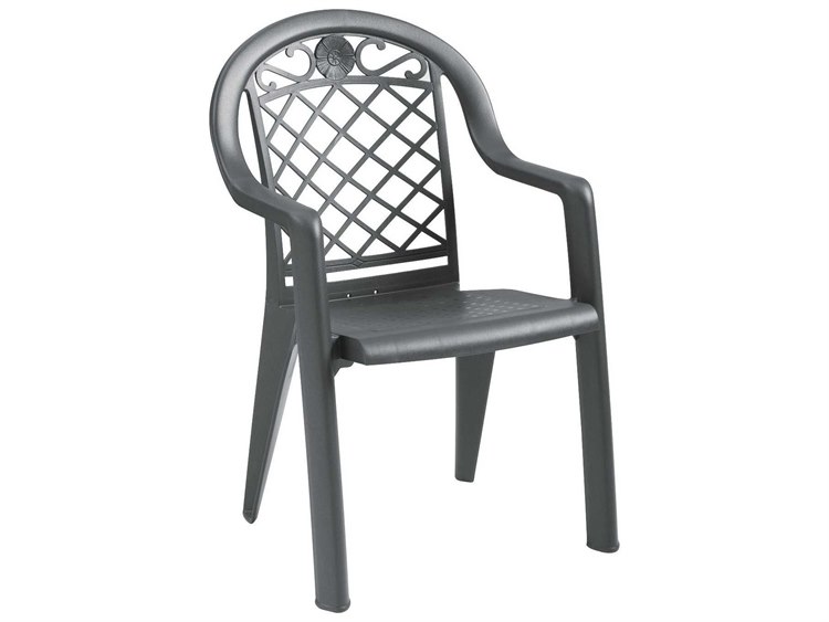 Grosfillex Savannah Resin Stacking Dining Arm Chair in Charcoal