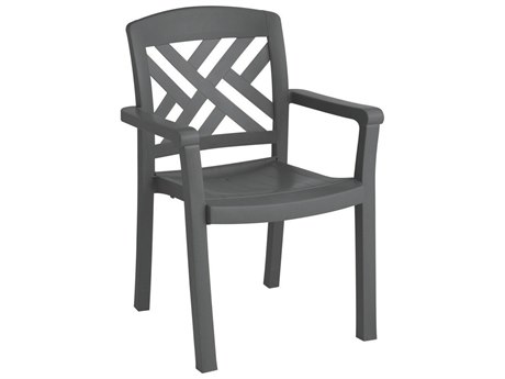 Grosfillex Sanibel Resin Charcoal Stacking Dining Arm Chair