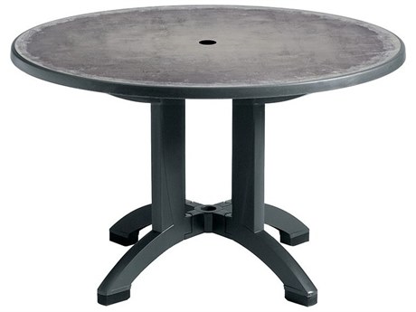 Grosfillex Aquaba Classic Resin Zinc/Ranch 48" Round Dining Table with Umbrella Hole
