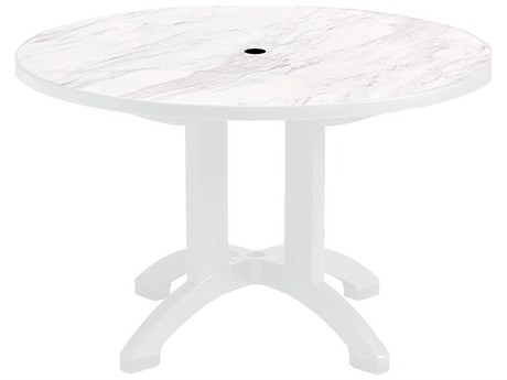 Grosfillex Aquaba Classic Resin White Marble/ White 48'' Round Dining Table with Umbrella Hole