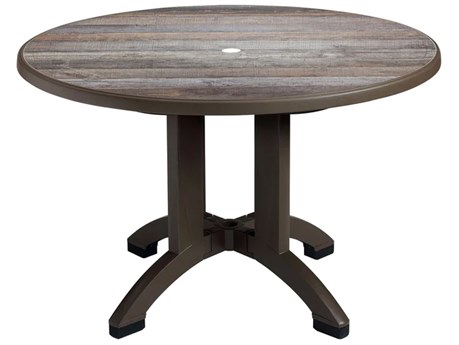 Grosfillex Aquaba Classic Resin Bronze 48" Round Rach Top Dining Table with Umbrella Hole