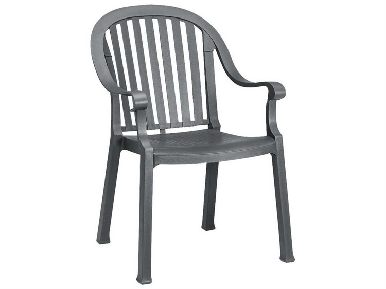 Grosfillex Colombo Resin Charcoal Stacking Dining Arm Chair