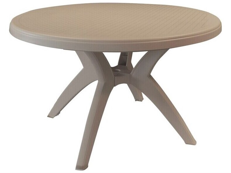 Grosfillex Ibiza Resin French Taupe 46" Round Dining Table with Umbrella Hole