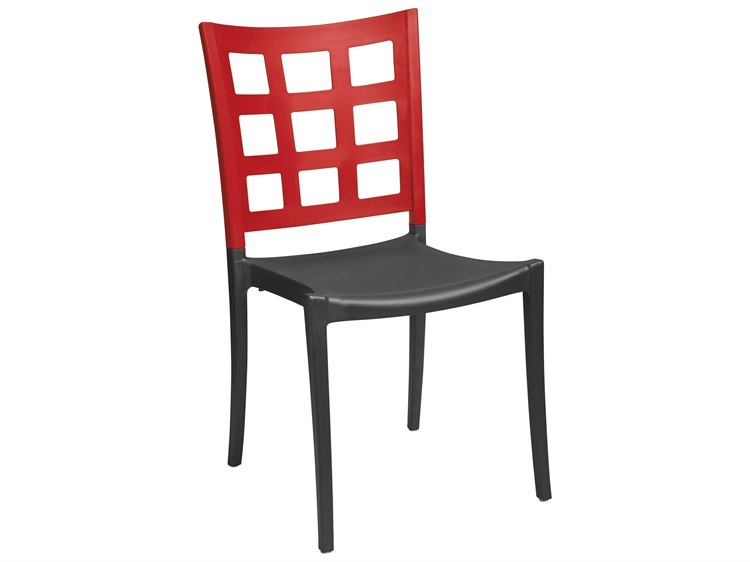 Grosfillex Plazza Aluminum Apple Red/Charcoal Stacking Outdoor Patio Dining Side Chair