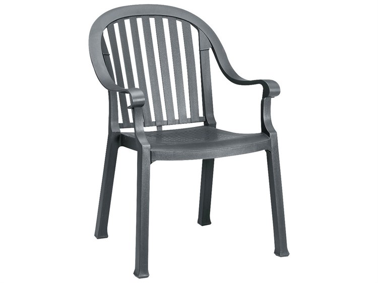 Grosfillex Colombo Resin Charcoal Stacking Outdoor Dining Arm Chair